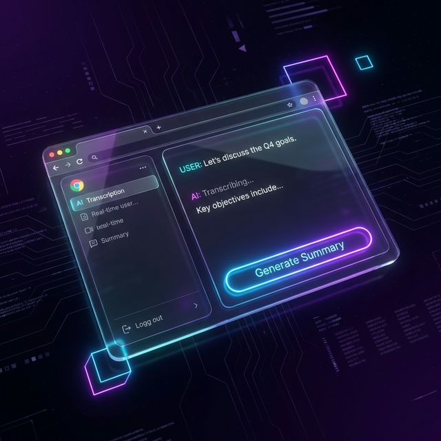 VoiceScribe interface showing live transcription and AI summary